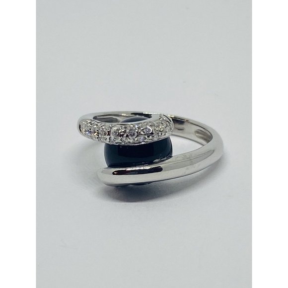Estate Diamond Onyx 18K White Gold Bypass Ball Cocktail Ring 7.6 Grams